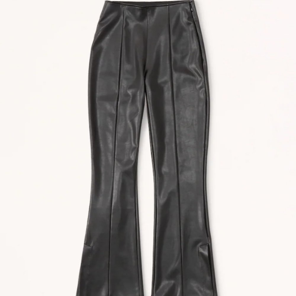 Curve Love Vegan Leather Split-Hem Flare Pant- Abercrombie and Fitch